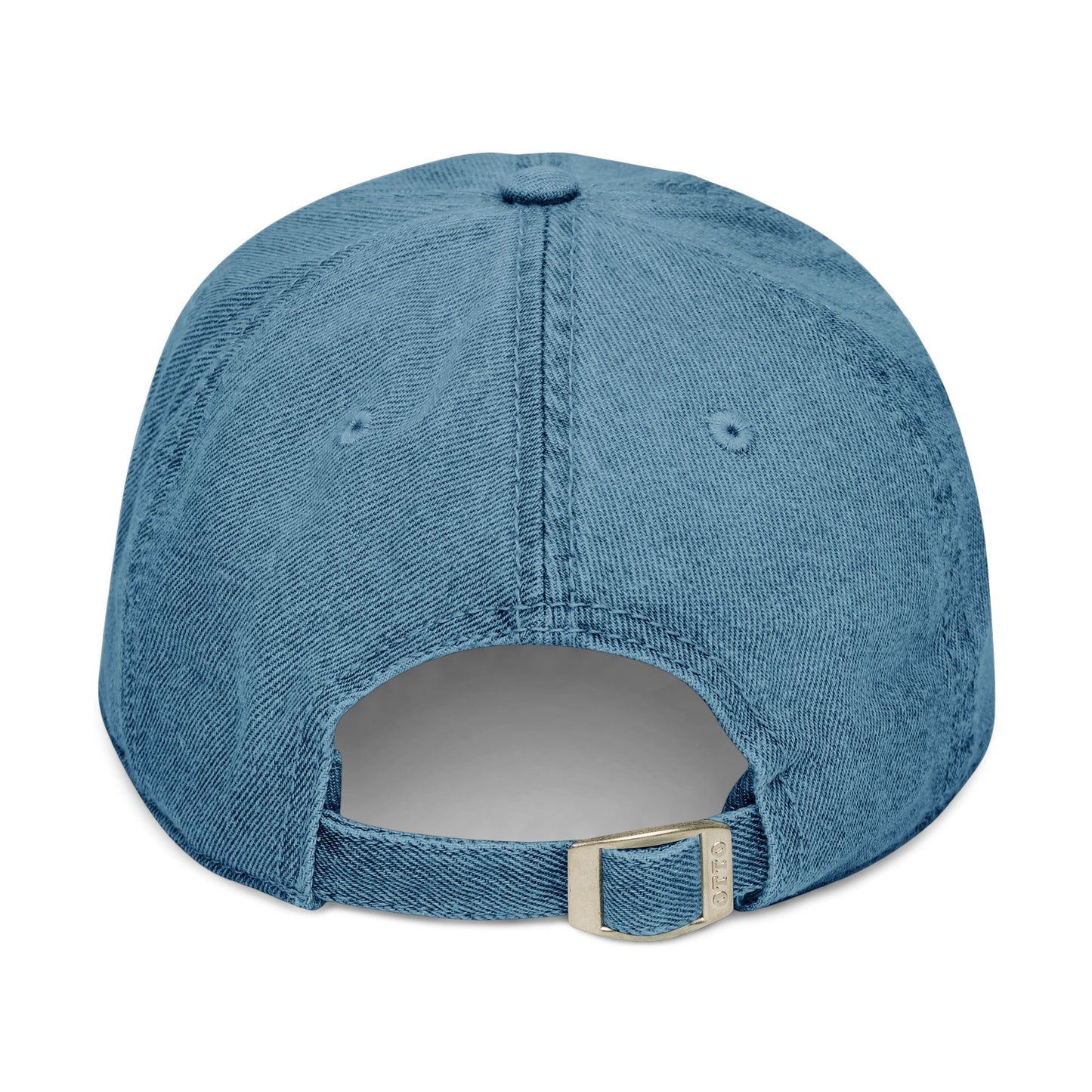 Blue denim cap on a white background